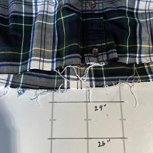 Eddie Bauer Crop Flannel Shirt Mens M Blue Plaid Button Down Grunge Retro Y2K - Picture 7 of 7